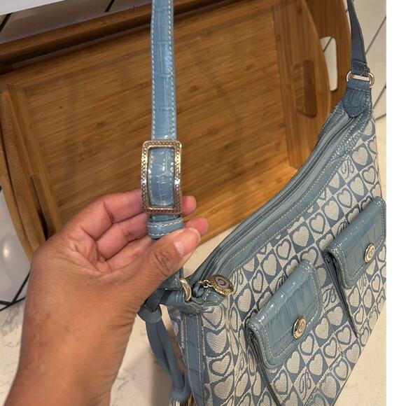 Brighton double pockets blue Jacquard croco Hobo medium Y2K shoulder bag leather - Picture 5 of 10